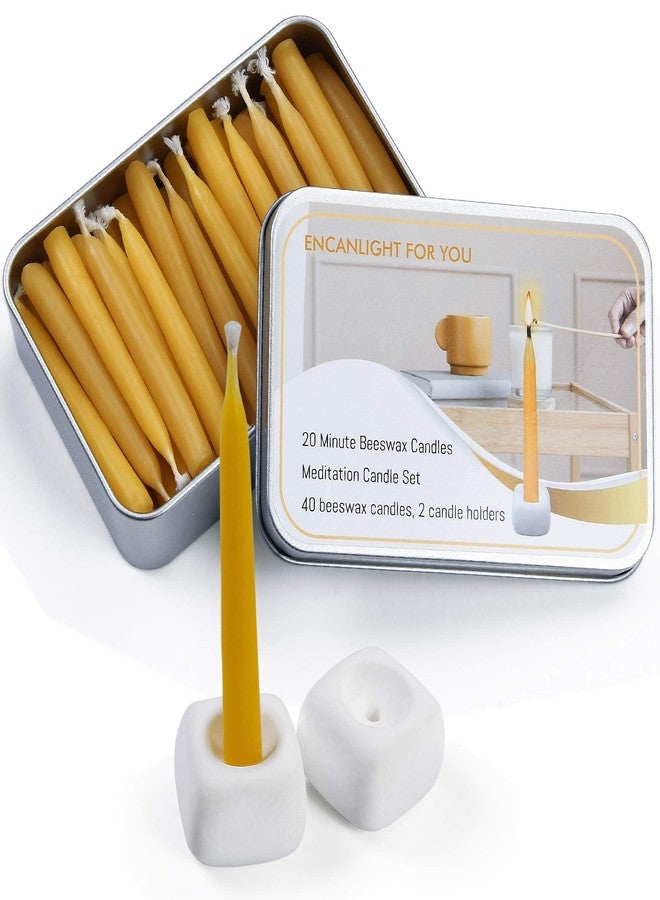 ENCANLIGHT Meditation Beeswax Candles 40Pcs, 20 Minute Mini Candles Set, 2.6 Inch Small Bees Wax Taper Candles - Smokeless, Dripless and Non-Toxic for Home, Women Gifts, Yoga - Image 1
